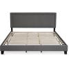 Furinno Laval Bed Frame, King Size Bedframe with Button Double Row Nail Head Headboard, Upholstered Bed with Legs, 12pcs Wooden Slat Support, Easy Assembly, for Bedroom, Dorm, Dark Grey