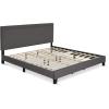 Furinno Laval Bed Frame, King Size Bedframe with Button Double Row Nail Head Headboard, Upholstered Bed with Legs, 12pcs Wooden Slat Support, Easy Assembly, for Bedroom, Dorm, Dark Grey