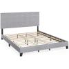 Furinno Laval Bed Frame, King Size Bedframe with Button Tufted Headboard, Upholstered Bed with Legs, 12pcs Wooden Slat Support, Easy Assembly, for Bedroom, Dorm, Light Grey(Light Grey)