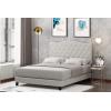 Furinno Laval Bed Frame, King Size Bedframe with Button Tufted Headboard, Upholstered Bed with Legs, 12pcs Wooden Slat Support, Easy Assembly, for Bedroom, Dorm, Light Grey(Light Beige)