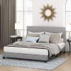 Furinno Laval Bed Frame, King Size Bedframe with Button Tufted Headboard, Upholstered Bed with Legs, 12pcs Wooden Slat Support, Easy Assembly, for Bedroom, Dorm, Light Grey(Light Grey)