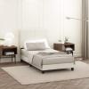 Furinno Laval Bed Frame, King Size Bedframe with Button Tufted Headboard, Upholstered Bed with Legs, 12pcs Wooden Slat Support, Easy Assembly, for Bedroom, Dorm, Light Grey(Plain White)