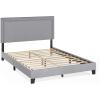 Furinno Laval Bed Frame, Queen Size Bedframe with Button Double Row Nail Head Headboard, Upholstered Bed with Legs, 12pcs Wooden Slat Support, Easy Assembly, for Bedroom, Dorm, Light Grey