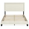 Furinno Laval Bed Frame, Queen Size Bedframe with Button Double Row Nail Head Headboard, Upholstered Bed with Legs, 12pcs Wooden Slat Support, Easy Assembly, for Bedroom, Dorm, Light Linen