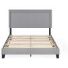 Furinno Laval Bed Frame, Queen Size Bedframe with Button Double Row Nail Head Headboard, Upholstered Bed with Legs, 12pcs Wooden Slat Support, Easy Assembly, for Bedroom, Dorm, Light Grey