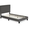Furinno Laval Bed Frame, Twin Size Bedframe with Button Double Row Nail Head Headboard, Upholstered Bed with Legs, 12pcs Wooden Slat Support, Easy Assembly, for Bedroom, Dorm, Dark Grey