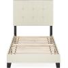Furinno Laval Bed Frame, Twin Size Bedframe with Button Tufted Headboard, Upholstered Bed with Legs, 12pcs Wooden Slat Support, Easy Assembly, for Bedroom, Dorm, Light Linen