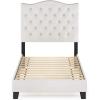 Furinno Lille Button Tufted Bed Frame, Twin, Beige(Button Tufted  Twin)
