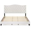 Furinno Lille Button Tufted Bed Frame, Twin, Beige(King)
