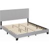 Furinno Lucy Bed Frame, King Size Bedframe with Geometric Design Upholstered Headboard, Bed with Adjustable Headboard, No Box Spring Needed, 12pcs Wooden Slat Support, for Bedroom, Dorm, Light Grey