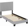 Furinno Lucy Bed Frame, Twin Size Bedframe with Geometric Design Upholstered Headboard, Bed with Adjustable Headboard, No Box Spring Needed, 12pcs Wooden Slat Support, for Bedroom, Dorm, Light Grey