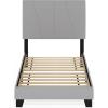Furinno Lucy Bed Frame, Twin Size Bedframe with Geometric Design Upholstered Headboard, Bed with Adjustable Headboard, No Box Spring Needed, 12pcs Wooden Slat Support, for Bedroom, Dorm, Light Grey