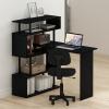 Furinno Moore L-Shape Computer Desk with 5-Tier Shelves, Americano(Americano/Black)