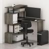 Furinno Moore L-Shape Computer Desk with 5-Tier Shelves, Americano(French Oak/Black)