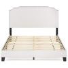 Furinno Nadia Bed Frame, Queen Size Bedframe with Nailhead Trim Headboard, Bed with Legs, 12pcs Wooden Slat Support, Easy Assembly, for Bedroom, Dorm, Beige