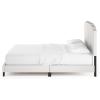 Furinno Nadia Bed Frame, Queen Size Bedframe with Nailhead Trim Headboard, Bed with Legs, 12pcs Wooden Slat Support, Easy Assembly, for Bedroom, Dorm, Beige