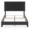 Furinno PESSAC Bed Frame, Full Size Bedframe with PU Leather Upholstery Headboard, Bed with Legs, Wooden Slat Support, Easy Assembly, for Bedroom, Dorm, Plain Black