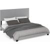 Furinno PESSAC Bed Frame, King Size Bedframe with Fabric Upholstered Headboard, Bed with Legs, Wooden Slat Support, Easy Assembly, for Bedroom, Dorm, Light Grey