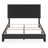 Furinno PESSAC Bed Frame, Queen Size Bedframe with PU Leather Upholstery Headboard, Bed with Legs, Wooden Slat Support, Easy Assembly, for Bedroom, Dorm, Plain Black