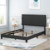 Furinno PESSAC Bed Frame, Queen Size Bedframe with PU Leather Upholstery Headboard, Bed with Legs, Wooden Slat Support, Easy Assembly, for Bedroom, Dorm, Plain Black