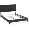 Furinno PESSAC Bed Frame, Queen Size Bedframe with PU Leather Upholstery Headboard, Bed with Legs, Wooden Slat Support, Easy Assembly, for Bedroom, Dorm, Plain Black