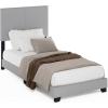 Furinno PESSAC Bed Frame, Twin XL Size Bedframe with Fabric Upholstered Headboard, Bed with Legs, Wooden Slat Support, Easy Assembly, for Bedroom, Dorm, Light Grey