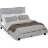 Furinno SKYLAR Bed Frame, Queen Size Bedframe with Geometric Design Upholstered Headboard, Bed with Adjustable Headboard, No Box Spring Needed, 12pcs Wooden Slat Support, for Bedroom, Dorm, Light Grey
