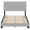 Furinno SKYLAR Bed Frame, Queen Size Bedframe with Geometric Design Upholstered Headboard, Bed with Adjustable Headboard, No Box Spring Needed, 12pcs Wooden Slat Support, for Bedroom, Dorm, Light Grey