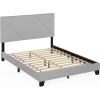Furinno SKYLAR Bed Frame, Queen Size Bedframe with Geometric Design Upholstered Headboard, Bed with Adjustable Headboard, No Box Spring Needed, 12pcs Wooden Slat Support, for Bedroom, Dorm, Light Grey