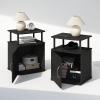 Furinno Turn-N-Tube Tall Nightstand with Bin, 2-Pack, Plastic Poles, French Oak/Black/Black(Black)