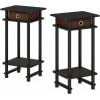 Furinno Turn-N-Tube Tall Nightstand with Bin, 2-Pack, Plastic Poles, French Oak/Black/Black(Espresso/Brown)