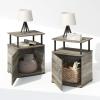 Furinno Turn-N-Tube Tall Nightstand with Bin, 2-Pack, Plastic Poles, French Oak/Black/Black(French Oak/Black)