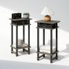Furinno Turn-N-Tube Tall Nightstand with Bin, 2-Pack, Plastic Poles, French Oak/Black/Black(French Oak/Black/Black)