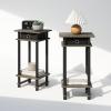 Furinno Turn-N-Tube Tall Nightstand with Bin, 2-Pack, Plastic Poles, French Oak/Black/Black(French Oak/Black/Black)