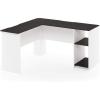 Furinno Indo L-Shaped Computer Desk with Bookshelf, Natural/White(Espresso/White)