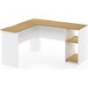 Furinno Indo L-Shaped Computer Desk with Bookshelf, Natural/White(Natural/White)
