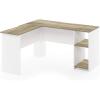 Furinno Indo L-Shaped Computer Desk with Bookshelf, Natural/White(Sonoma Oak/White)