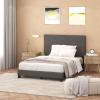 Furinno Laval Bed Frame, Full Size Bedframe with Button Tufted Headboard, Upholstered Bed with Legs, 12pcs Wooden Slat Support, Easy Assembly, for Bedroom, Dorm, Dark Grey