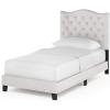 Furinno Laval Bed Frame, King Size Bedframe with Button Tufted Headboard, Upholstered Bed with Legs, 12pcs Wooden Slat Support, Easy Assembly, for Bedroom, Dorm, Light Grey(Light Beige)