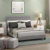 Furinno Laval Bed Frame, Queen Size Bedframe with Button Double Row Nail Head Headboard, Upholstered Bed with Legs, 12pcs Wooden Slat Support, Easy Assembly, for Bedroom, Dorm, Light Grey