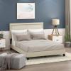 Furinno Laval Bed Frame, Queen Size Bedframe with Button Double Row Nail Head Headboard, Upholstered Bed with Legs, 12pcs Wooden Slat Support, Easy Assembly, for Bedroom, Dorm, Light Linen