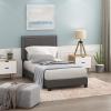 Furinno Laval Bed Frame, Twin Size Bedframe with Button Double Row Nail Head Headboard, Upholstered Bed with Legs, 12pcs Wooden Slat Support, Easy Assembly, for Bedroom, Dorm, Dark Grey