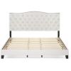 Furinno Lille Bed Frame, King Size Bedframe with Button Tufted Headboard, Bed with Legs, 12pcs Wooden Slat Support, Easy Assembly, for Bedroom, Dorm, Light Beige