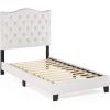 Furinno Lille Button Tufted Bed Frame, Twin, Beige(Button Tufted  Twin)