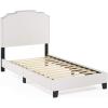 Furinno Lille Button Tufted Bed Frame, Twin, Beige(Nailhead Trim  Twin)