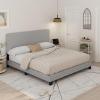 Furinno Lucy Bed Frame, King Size Bedframe with Geometric Design Upholstered Headboard, Bed with Adjustable Headboard, No Box Spring Needed, 12pcs Wooden Slat Support, for Bedroom, Dorm, Light Grey