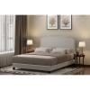 Furinno Nadia Bed Frame, Twin Size Bedframe with Nailhead Trim Headboard, Bed with Legs, 12pcs Wooden Slat Support, Easy Assembly, for Bedroom, Dorm, Beige