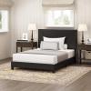 Furinno PESSAC Bed Frame, Full Size Bedframe with PU Leather Upholstery Headboard, Bed with Legs, Wooden Slat Support, Easy Assembly, for Bedroom, Dorm, Plain Black