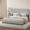 Furinno PESSAC Bed Frame, King Size Bedframe with Fabric Upholstered Headboard, Bed with Legs, Wooden Slat Support, Easy Assembly, for Bedroom, Dorm, Light Grey