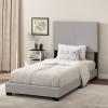 Furinno PESSAC Bed Frame, Twin XL Size Bedframe with Fabric Upholstered Headboard, Bed with Legs, Wooden Slat Support, Easy Assembly, for Bedroom, Dorm, Light Grey